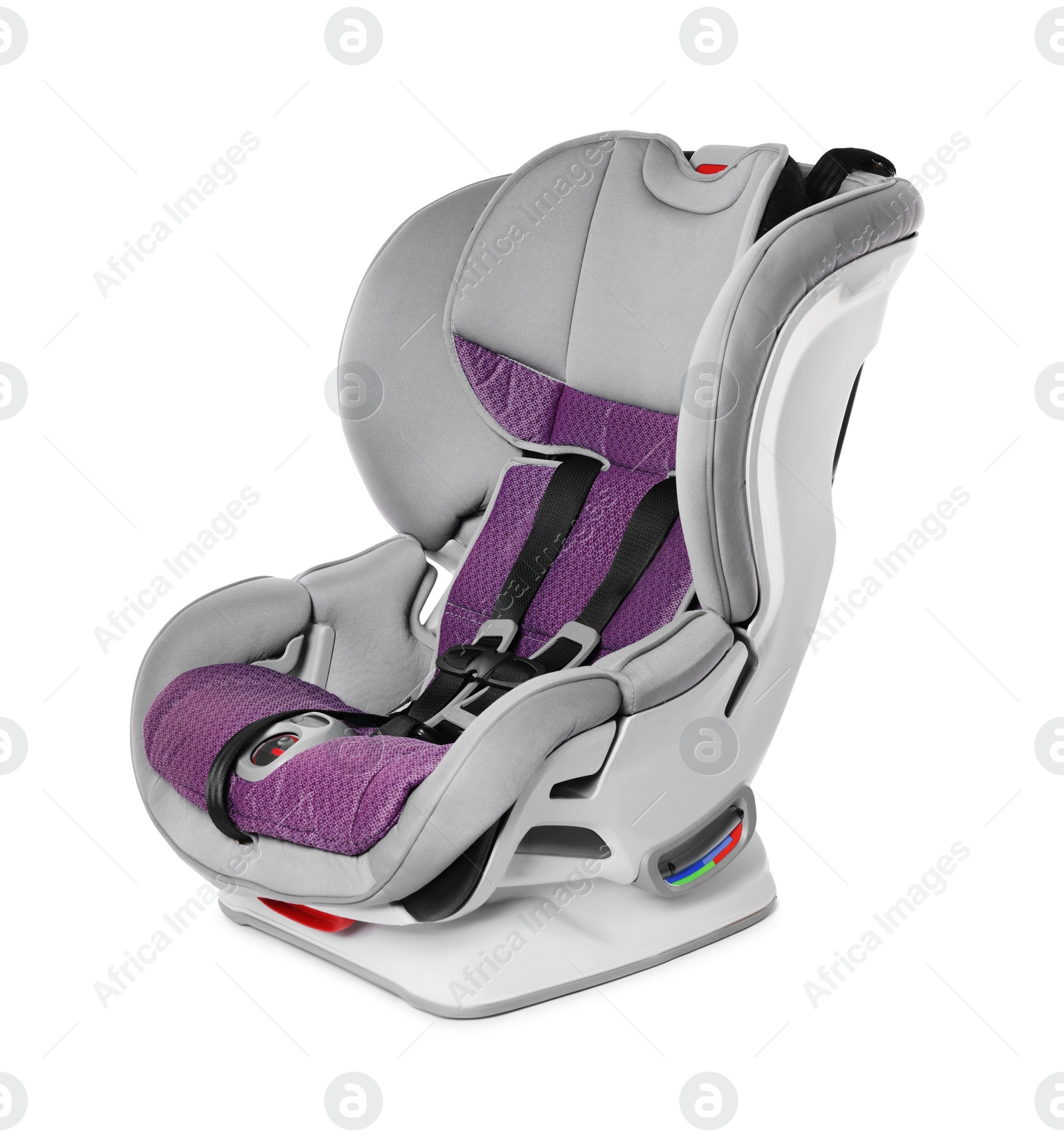 Photo of Empty modern child safety car seat on white background