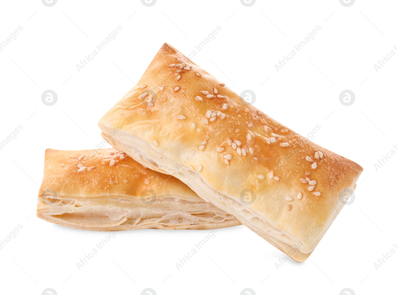 Photo of Delicious fresh puff pastries isolated on white