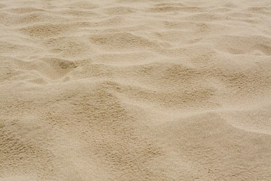 Photo of Texture of sandy beach as background, closeup