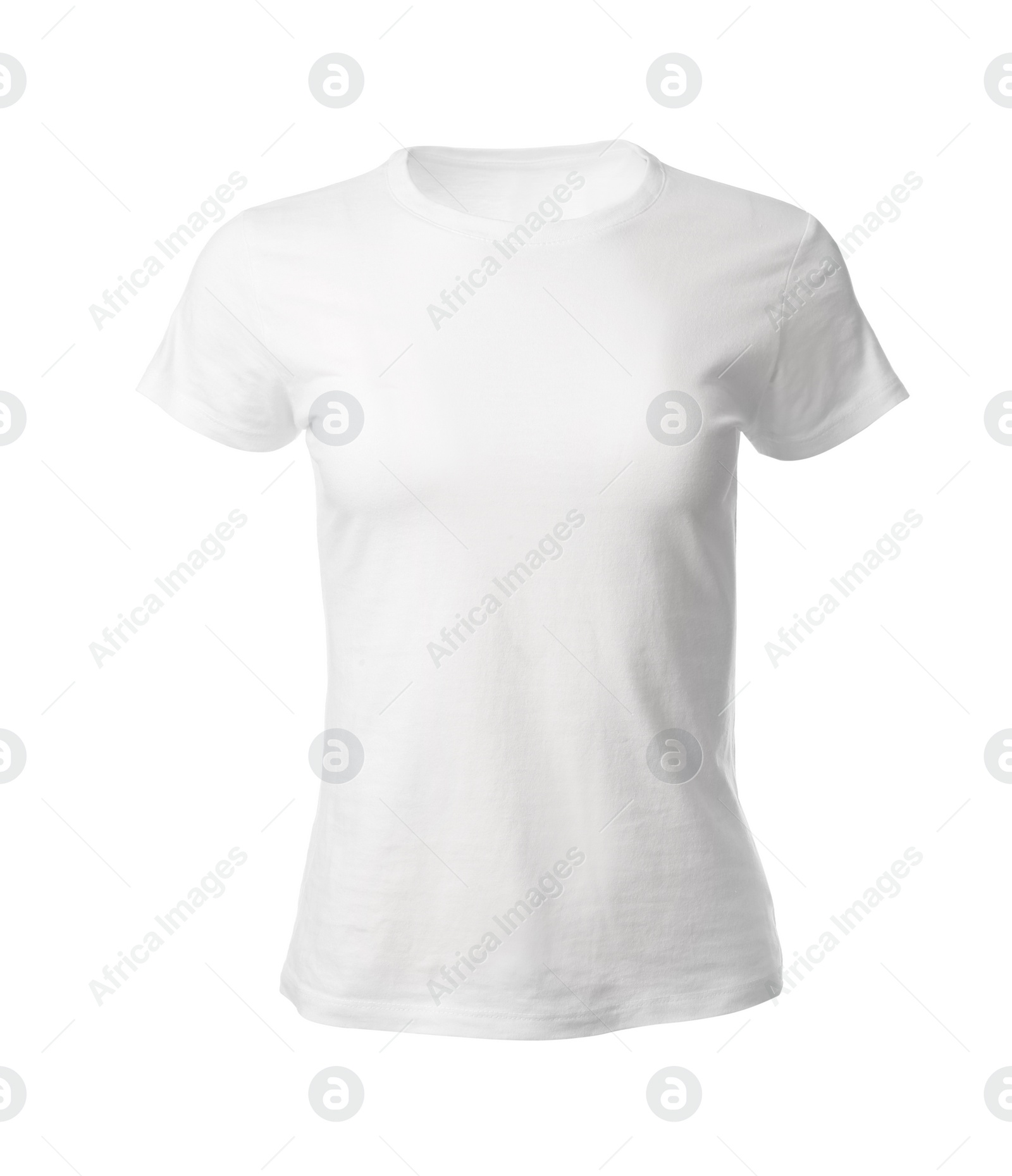 Photo of Stylish women's t-shirt isolated on white. Space for design