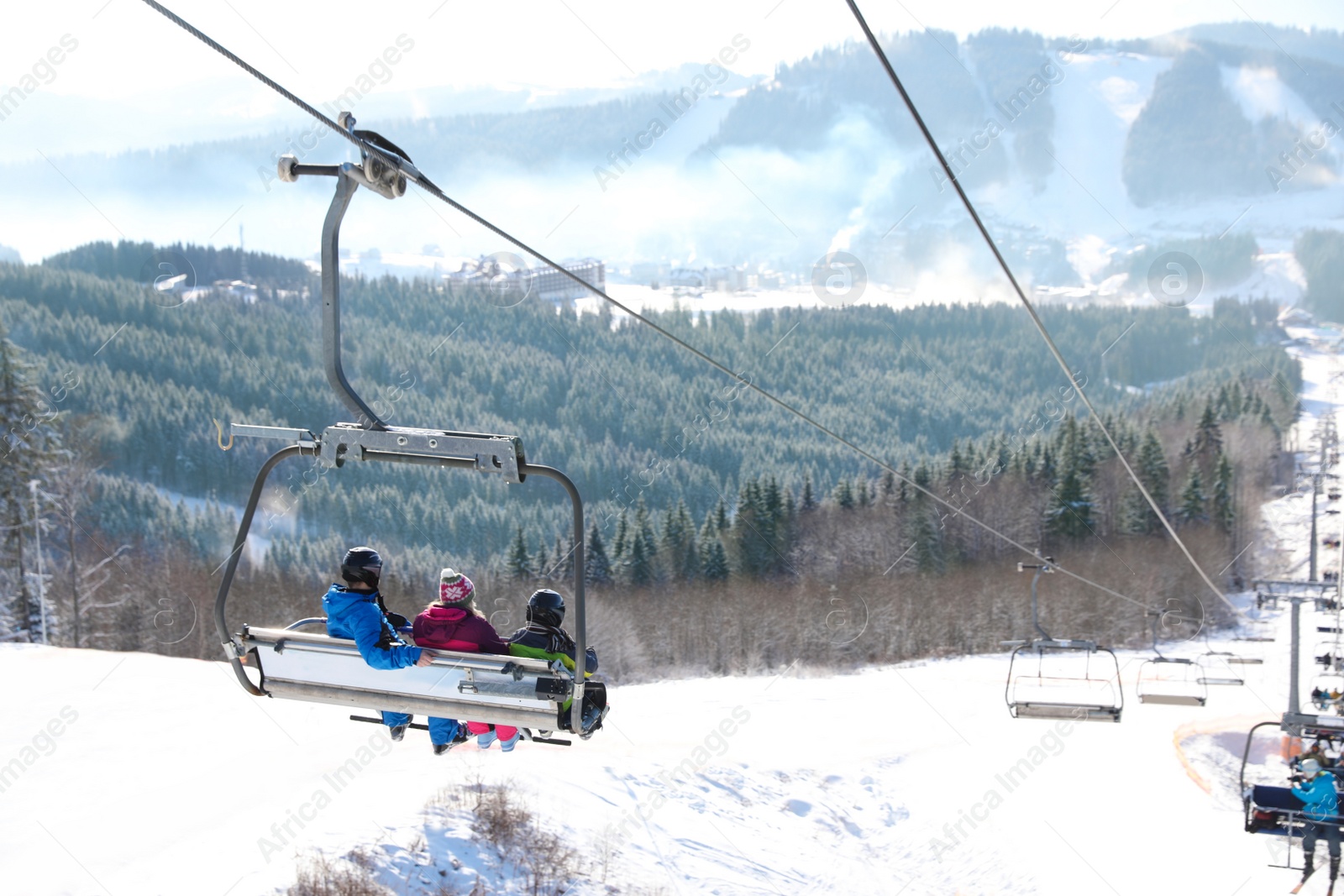 Photo of Beautiful mountain landscape with chairlift. Winter vacation