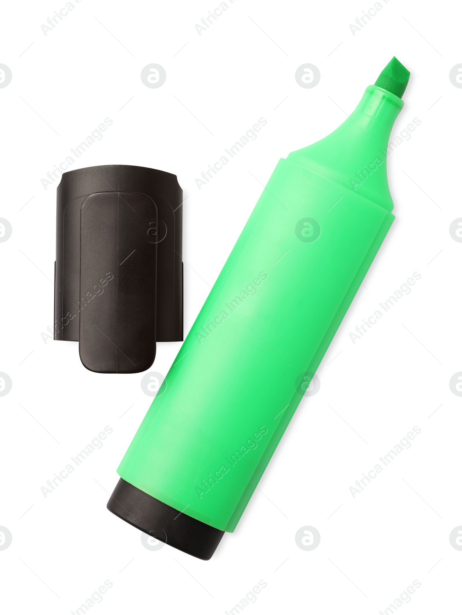 Photo of Bright green marker isolated on white, top view