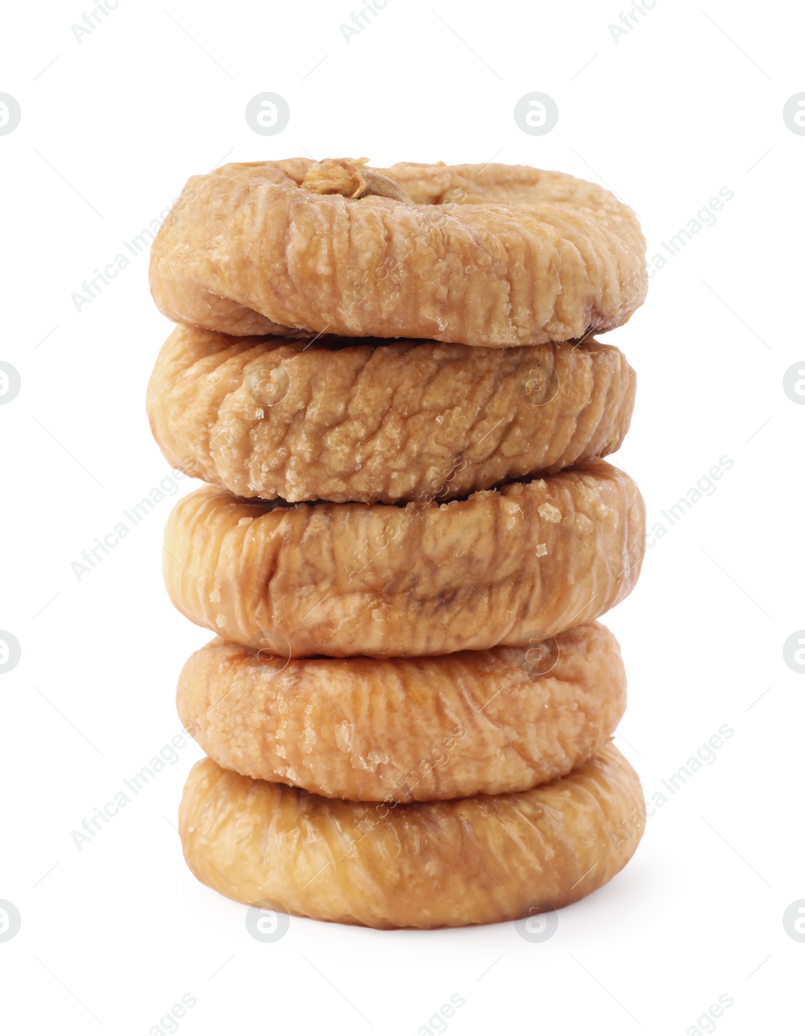 Photo of Stacked tasty dried figs isolated on white