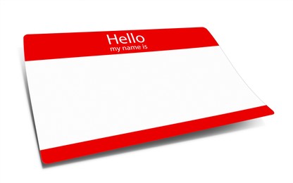 Illustration of Card with text Hello my name is on white background, illustration. Mockup for design 