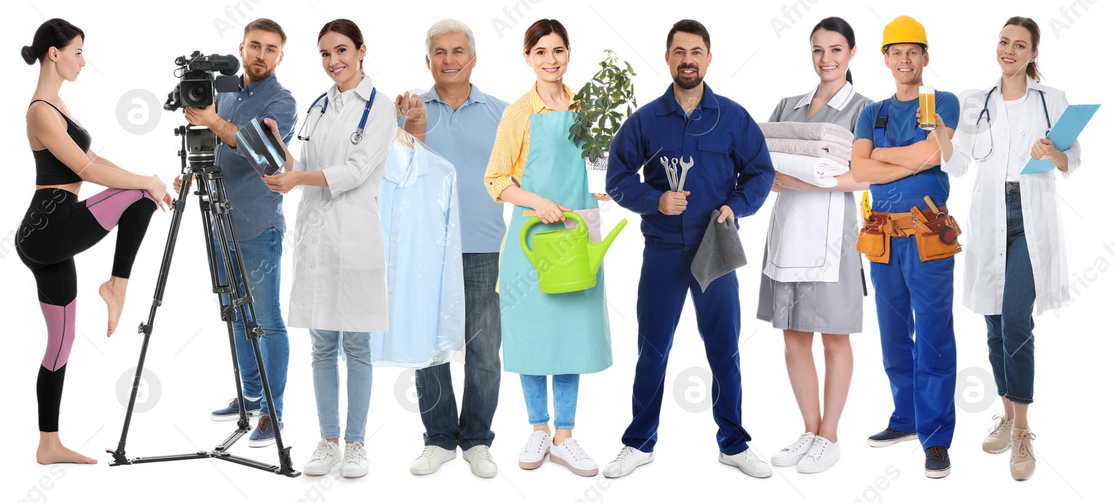 Image of Collage with people of different professions on white background. Banner design