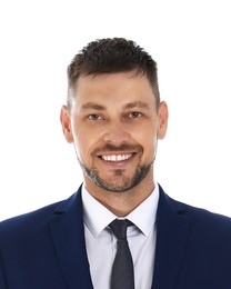 Image of Passport photo. Portrait of man on white background