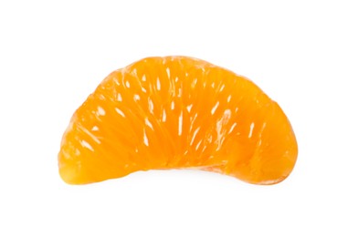 Photo of Piece of peeled fresh ripe tangerine isolated on white