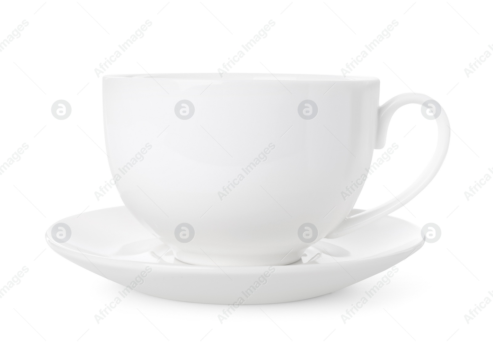 Photo of Ceramic cup with saucer isolated on white