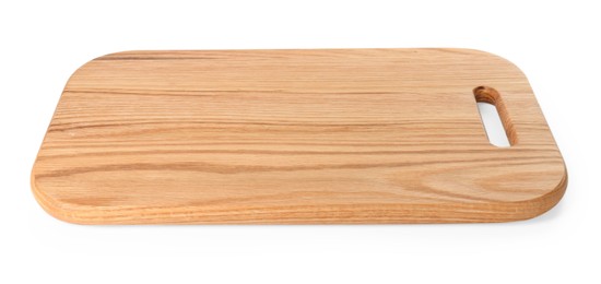 Photo of One wooden cutting board on white background