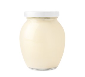 Mayonnaise in glass jar isolated on white