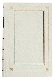 Photo of Open old hardcover book isolated on white, top view