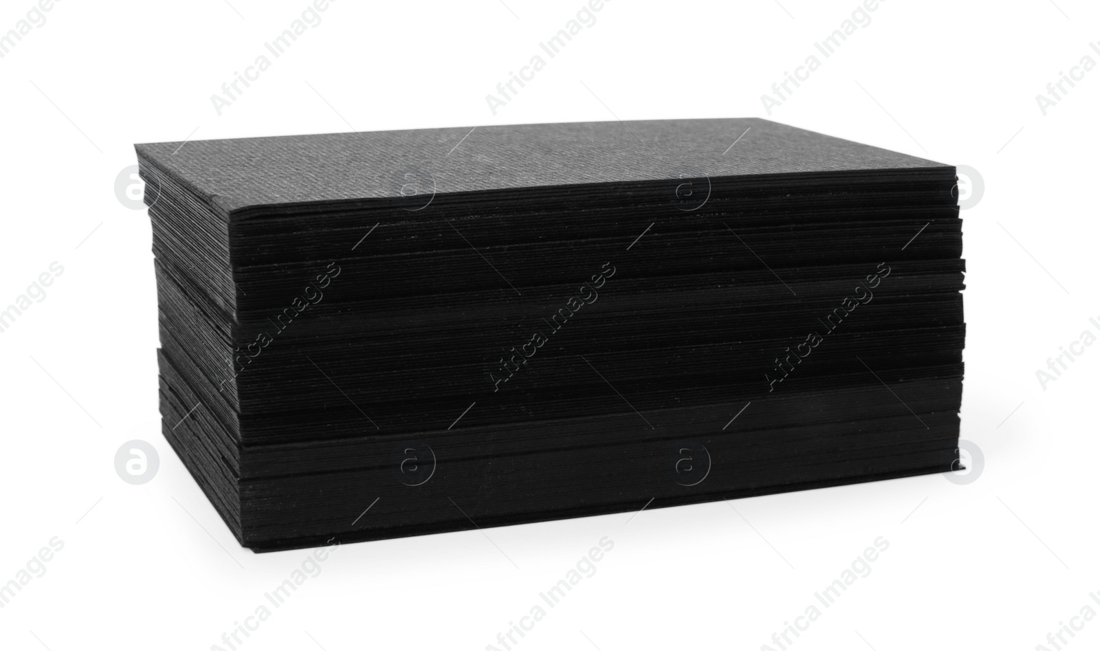 Photo of Stack of blank black business cards isolated on white