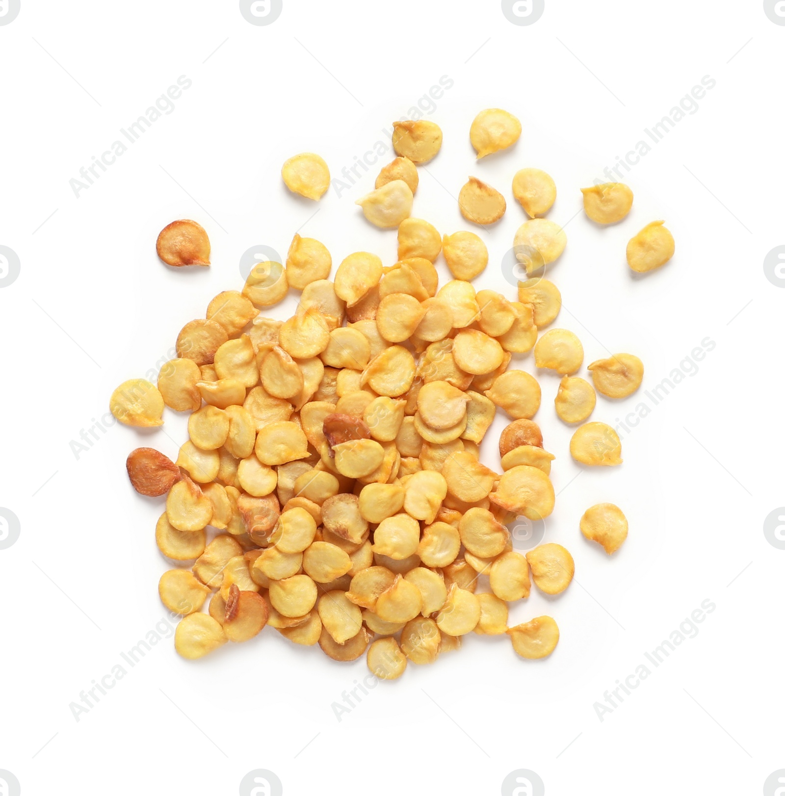 Photo of Pile of pepper seeds on white background, top view