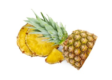 Image of Cut fresh juicy pineapple isolated on white, top view