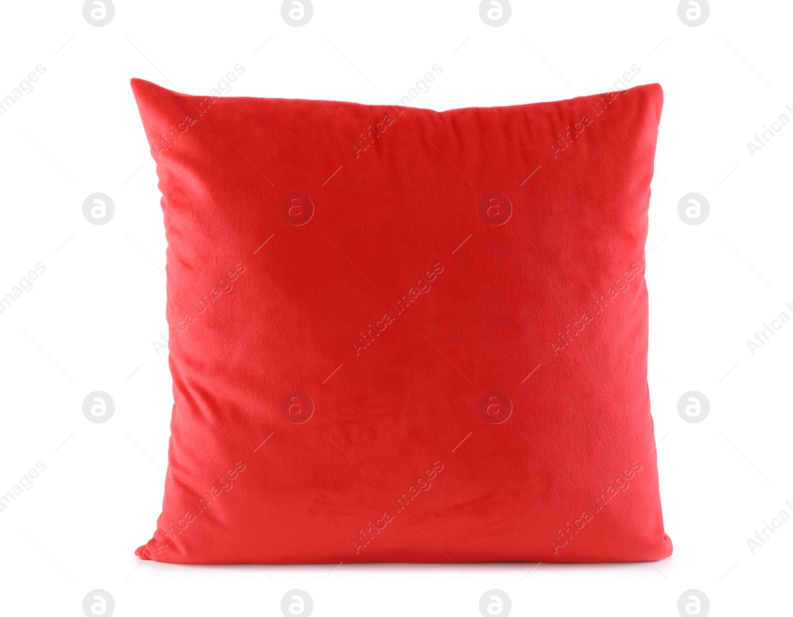 Photo of New soft red pillow isolated on white