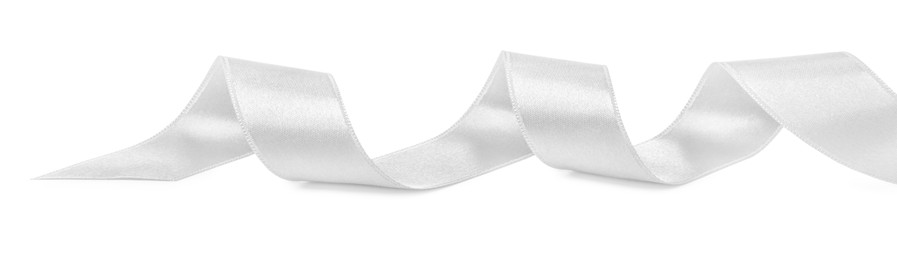 Image of One white satin ribbon isolated on white