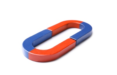 Photo of Red and blue horseshoe magnets on white background