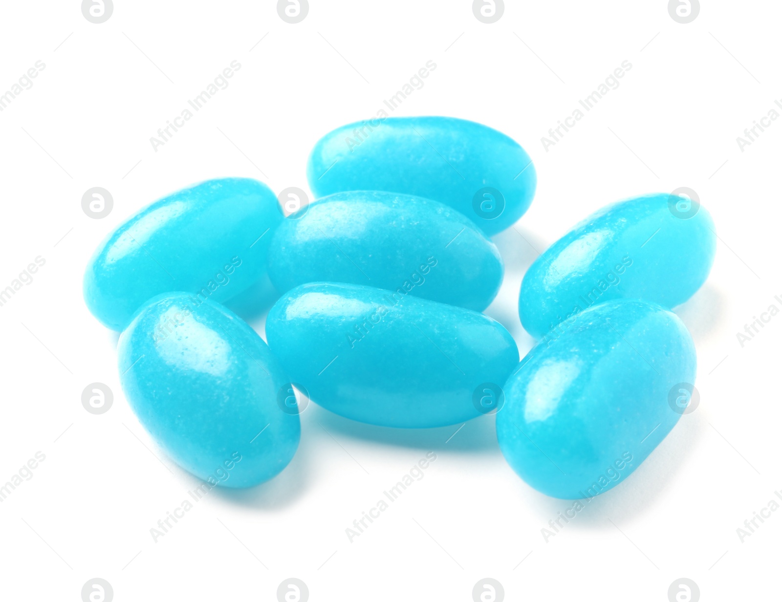 Photo of Pile of tasty bright jelly beans isolated on white