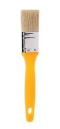 Photo of One paint brush with yellow handle isolated on white