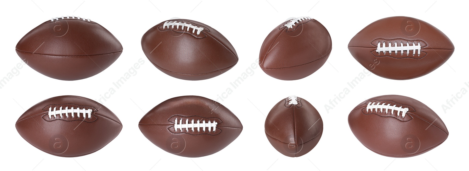 Image of American football ball isolated on white, different sides