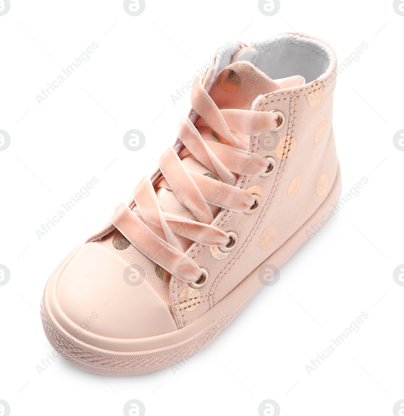 Photo of Single stylish child shoe on white background