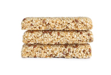 Tasty sesame seed bars isolated on white