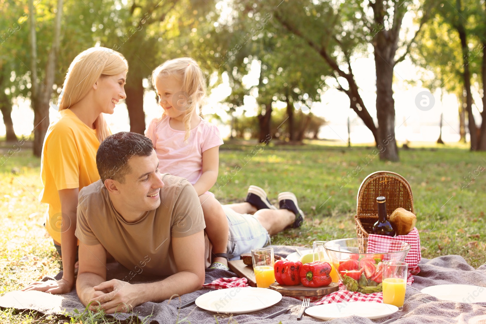 Photo of Happy family having picnic in park on sunny day