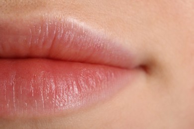 Photo of Woman with normal skin and beautiful lips, macro view