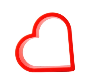 Photo of Heart shaped cookie cutter on white background