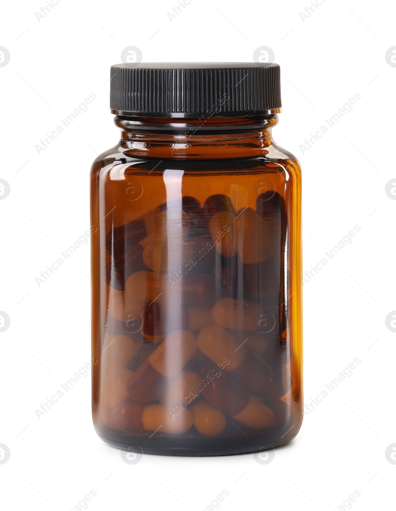 Photo of Antibiotic pills in bottle isolated on white