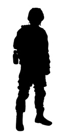 Silhouette of soldier on white background. Military service