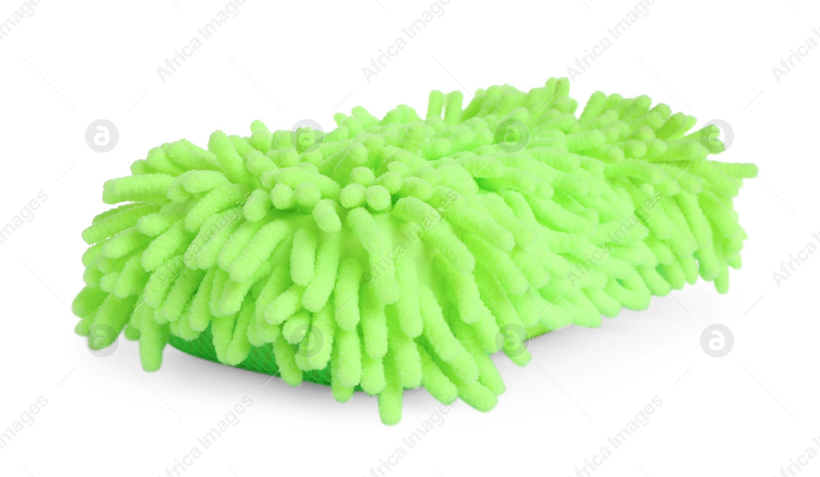 Photo of Green car wash mitt isolated on white