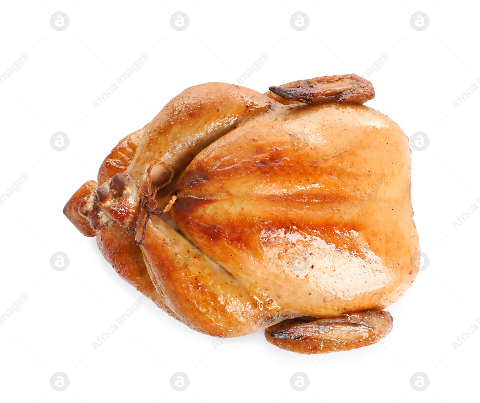 Photo of Delicious cooked whole turkey on white background, top view