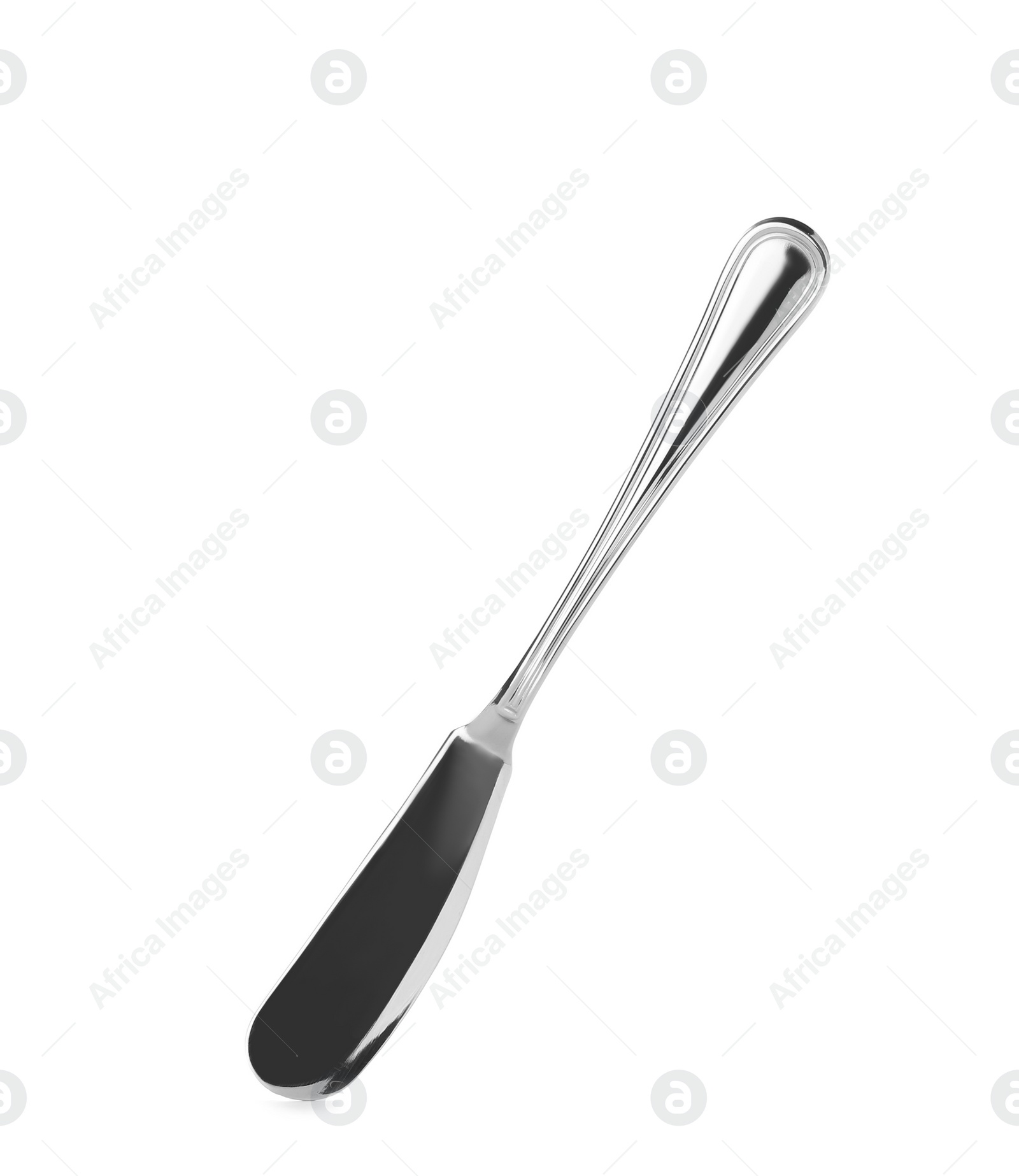 Photo of New metal butter knife isolated on white