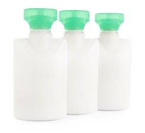 Photo of Mini bottlescosmetic products isolated on white