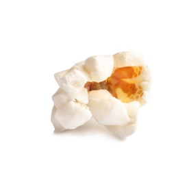 Tasty fresh popcorn on white background, closeup