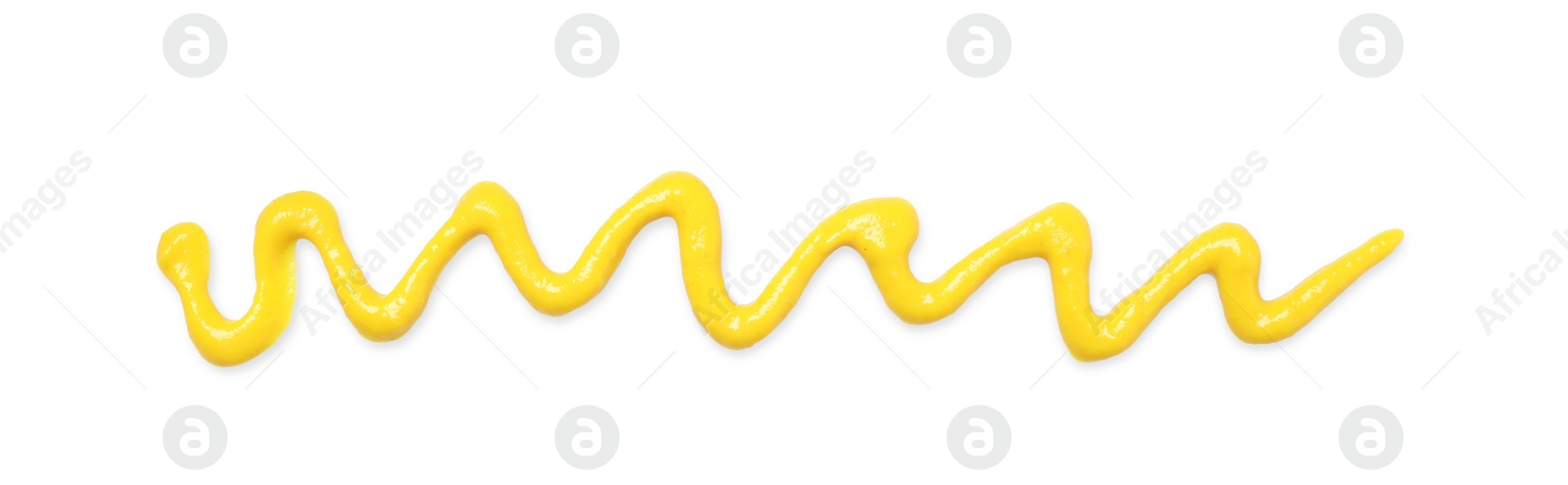 Photo of Smear of tasty mustard isolated on white, top view