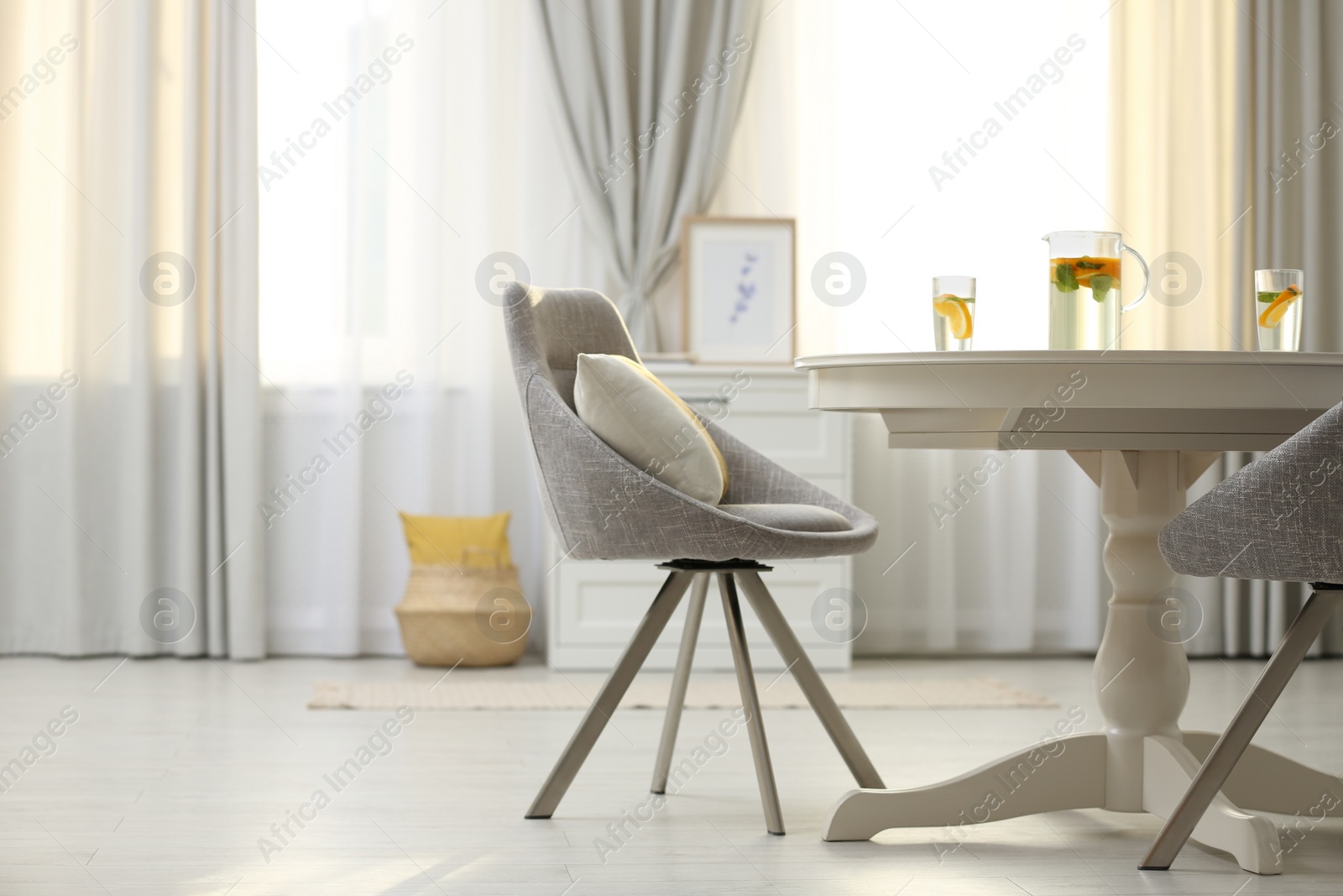 Photo of Modern living room interior with beautiful curtains on window