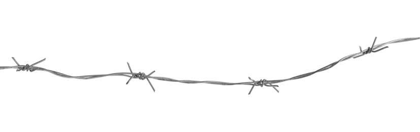 Photo of Shiny metal barbed wire isolated on white