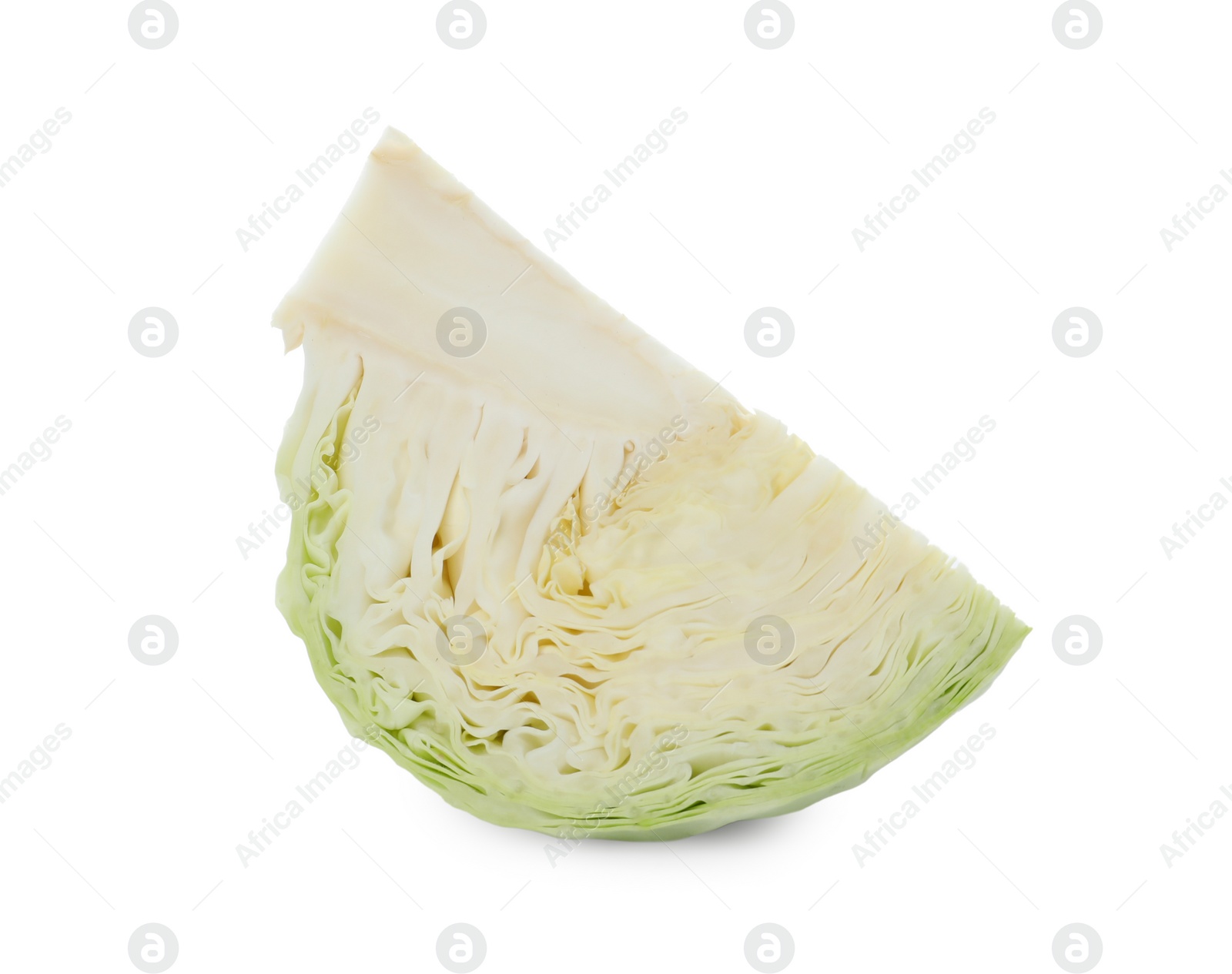 Photo of Cut fresh ripe cabbage on white background