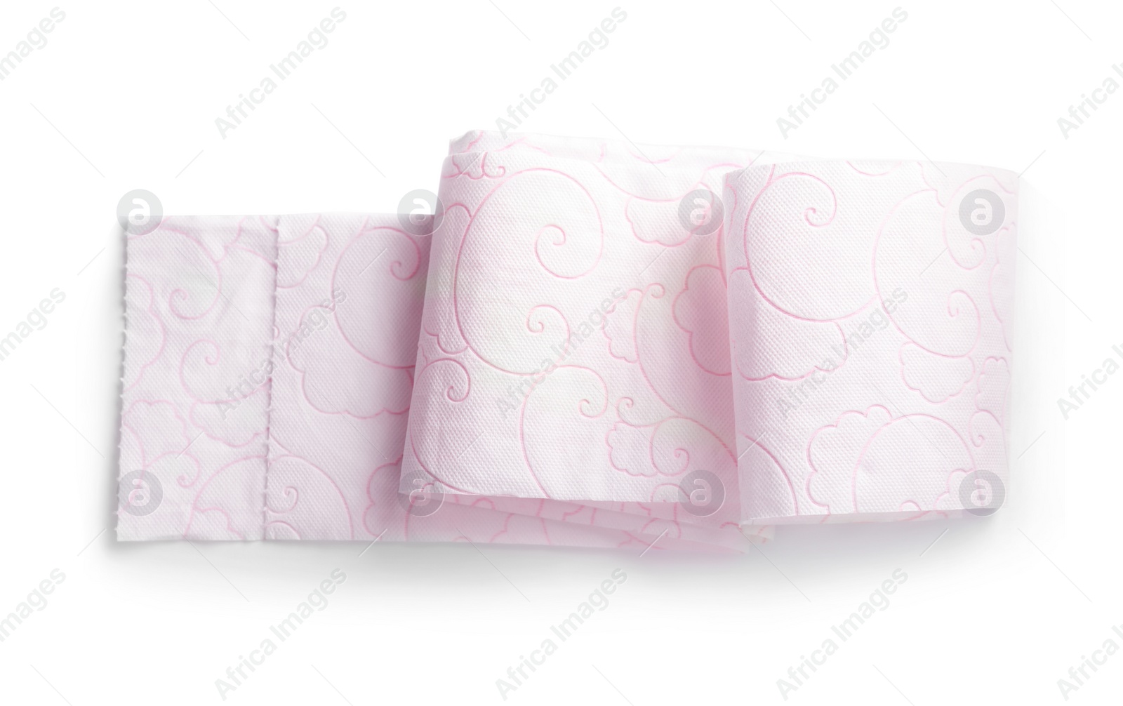 Photo of Toilet paper on white background, top view