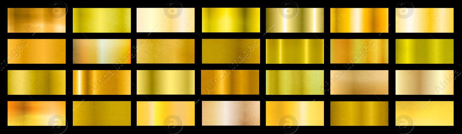 Image of Set of gold textures on black background, banner design