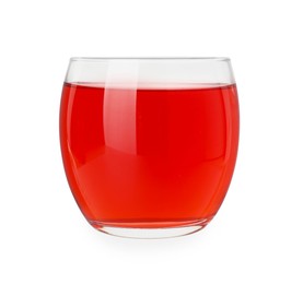 Photo of Refreshing pomegranate juice in glass isolated on white
