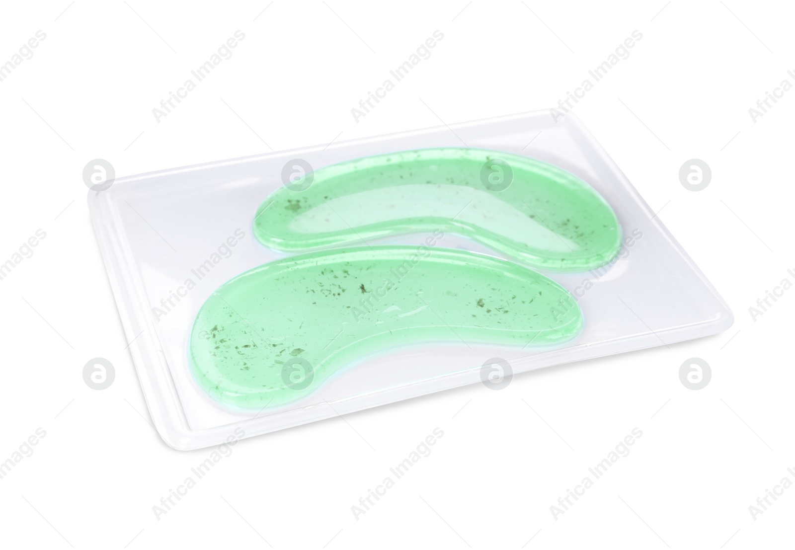 Photo of Package with under eye patches isolated on white. Cosmetic product