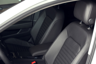 Modern car interior with comfortable leather seats