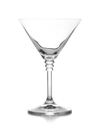 Photo of Empty crystal martini glass on white background