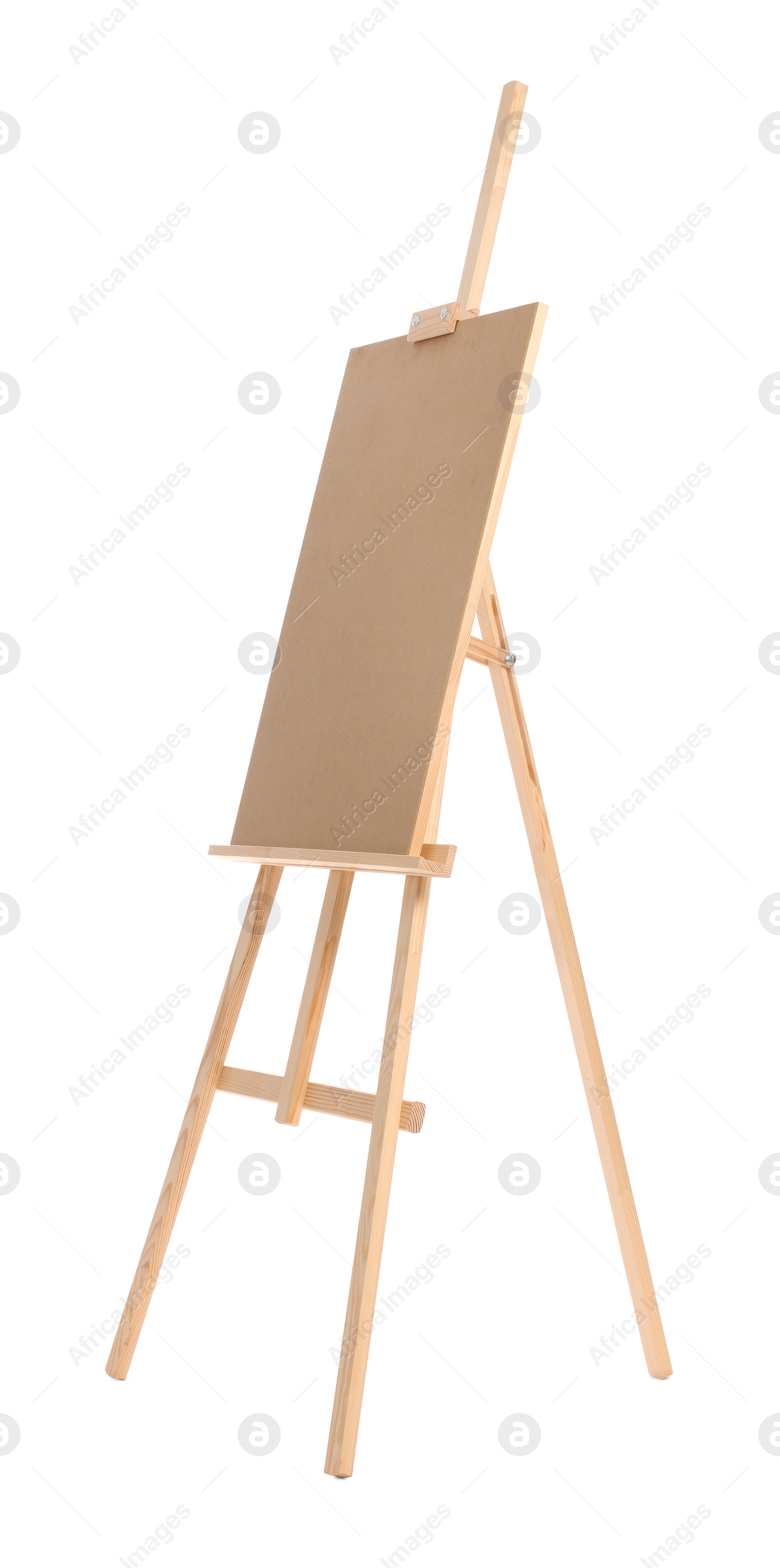 Photo of Wooden easel with board isolated on white. Artist's equipment