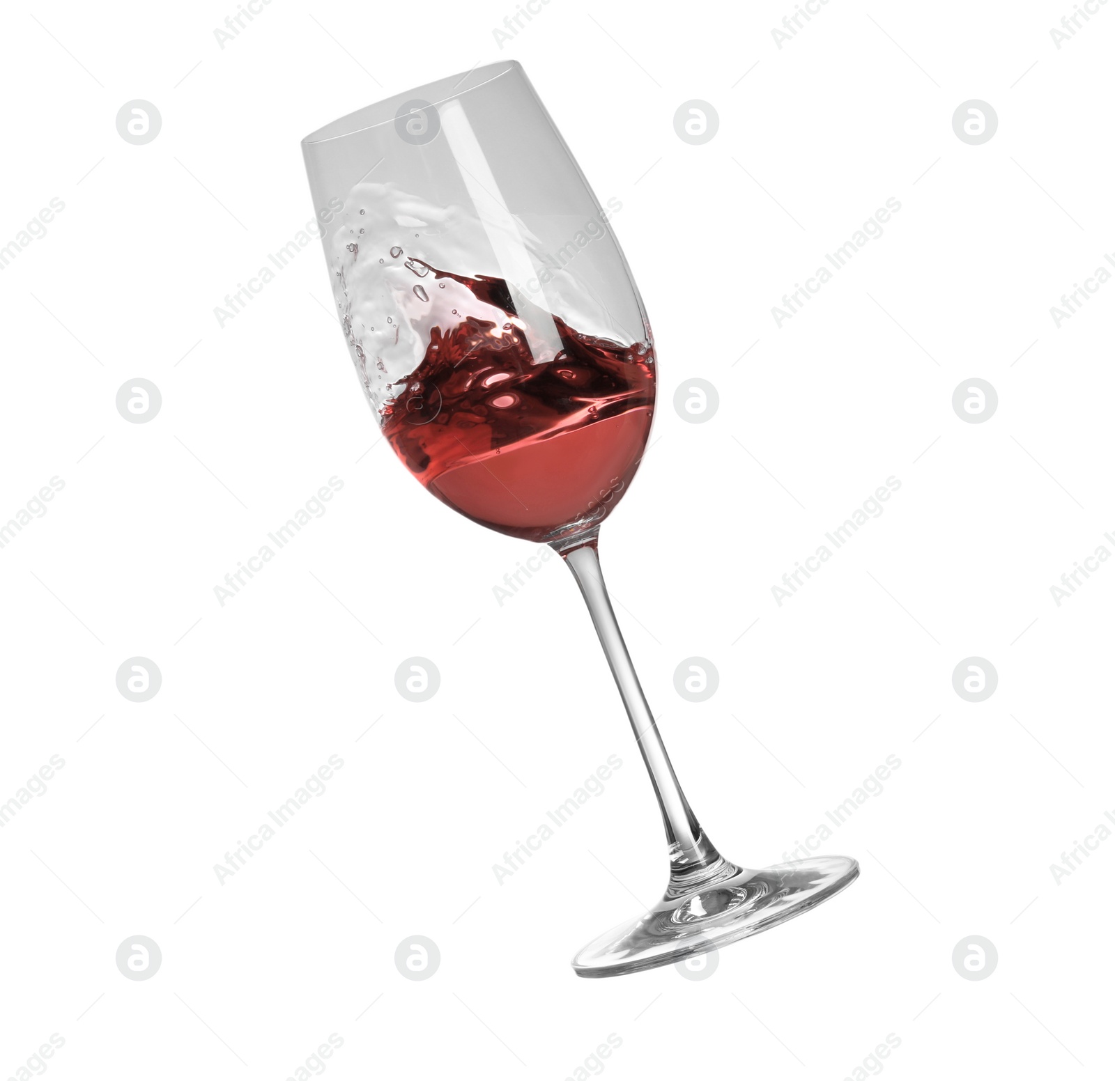 Photo of Glass with tasty dark rose wine isolated on white