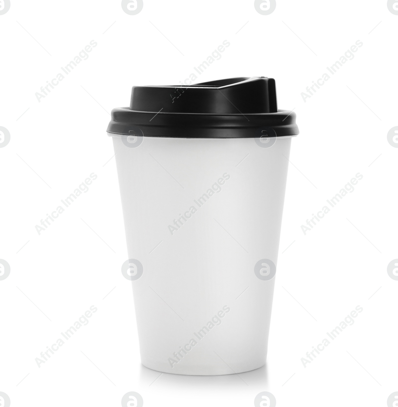 Photo of Takeaway paper coffee cup with lid on white background. Space for design