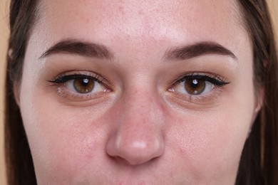 Closeup view of woman with beautiful hazel eyes